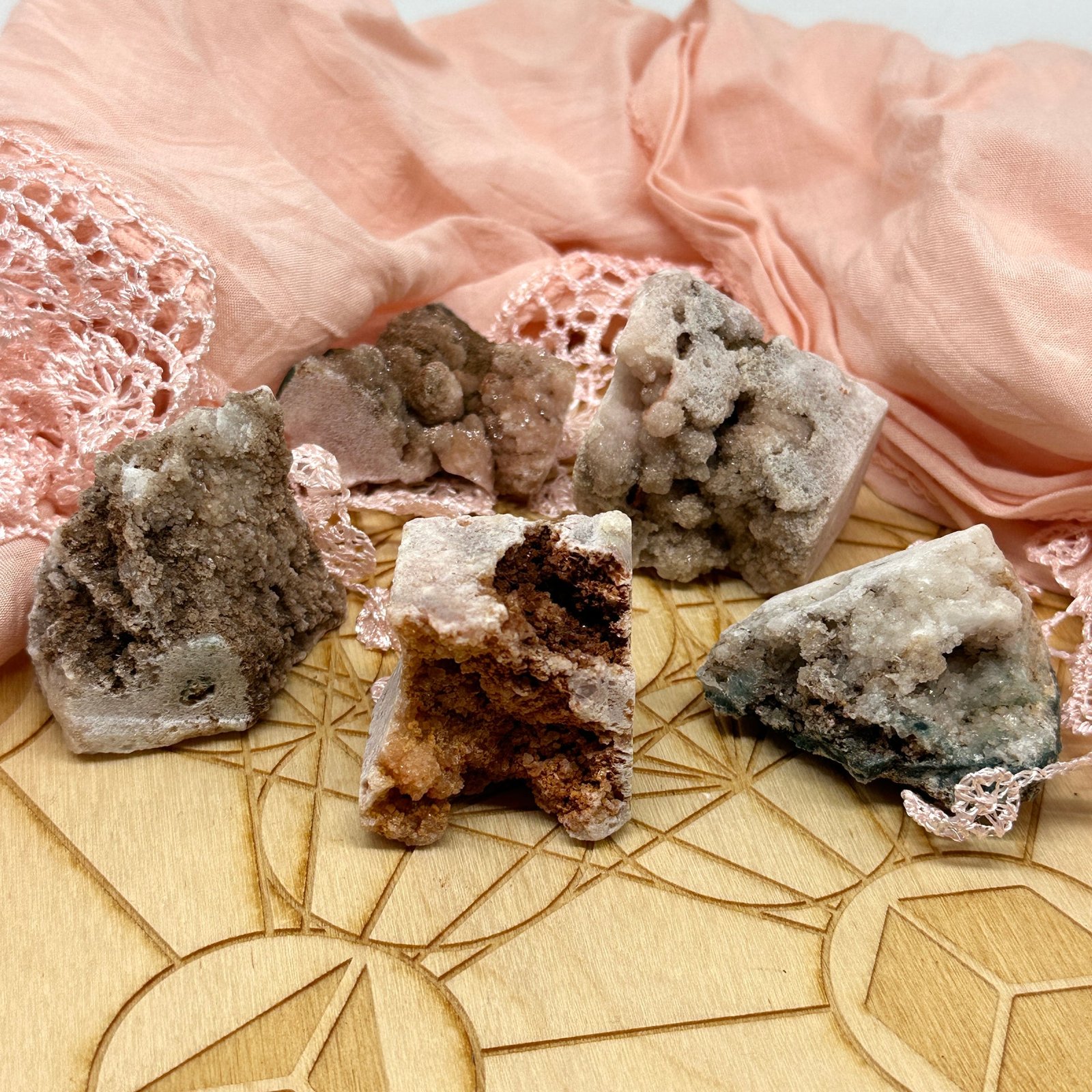 Shimmering Essence Pink Amethyst Free Form Crystals with Inclusions and Druzy Caves Shimmering Essence Pink Amethyst Free Form Crystals with Inclusions and Druzy Caves