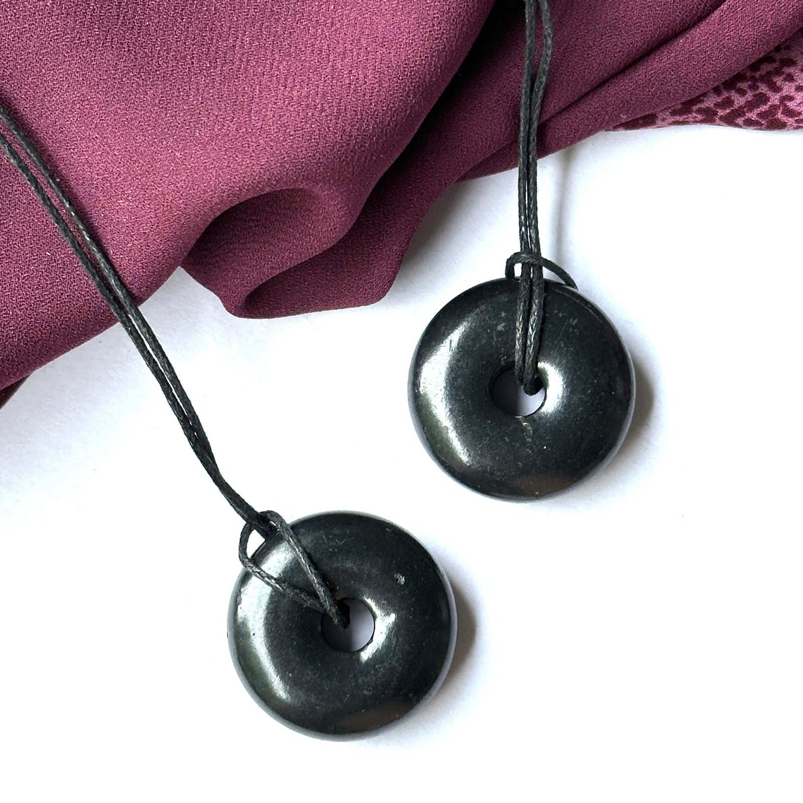 Shungite Donut Pendants on Necklace Cord Shungite Donut Pendants on Necklace Cord