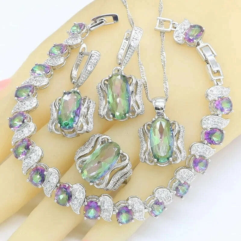 Silver Tone Jewelry Set Rainbow Multi Color Topaz — Silver | KIMLUD