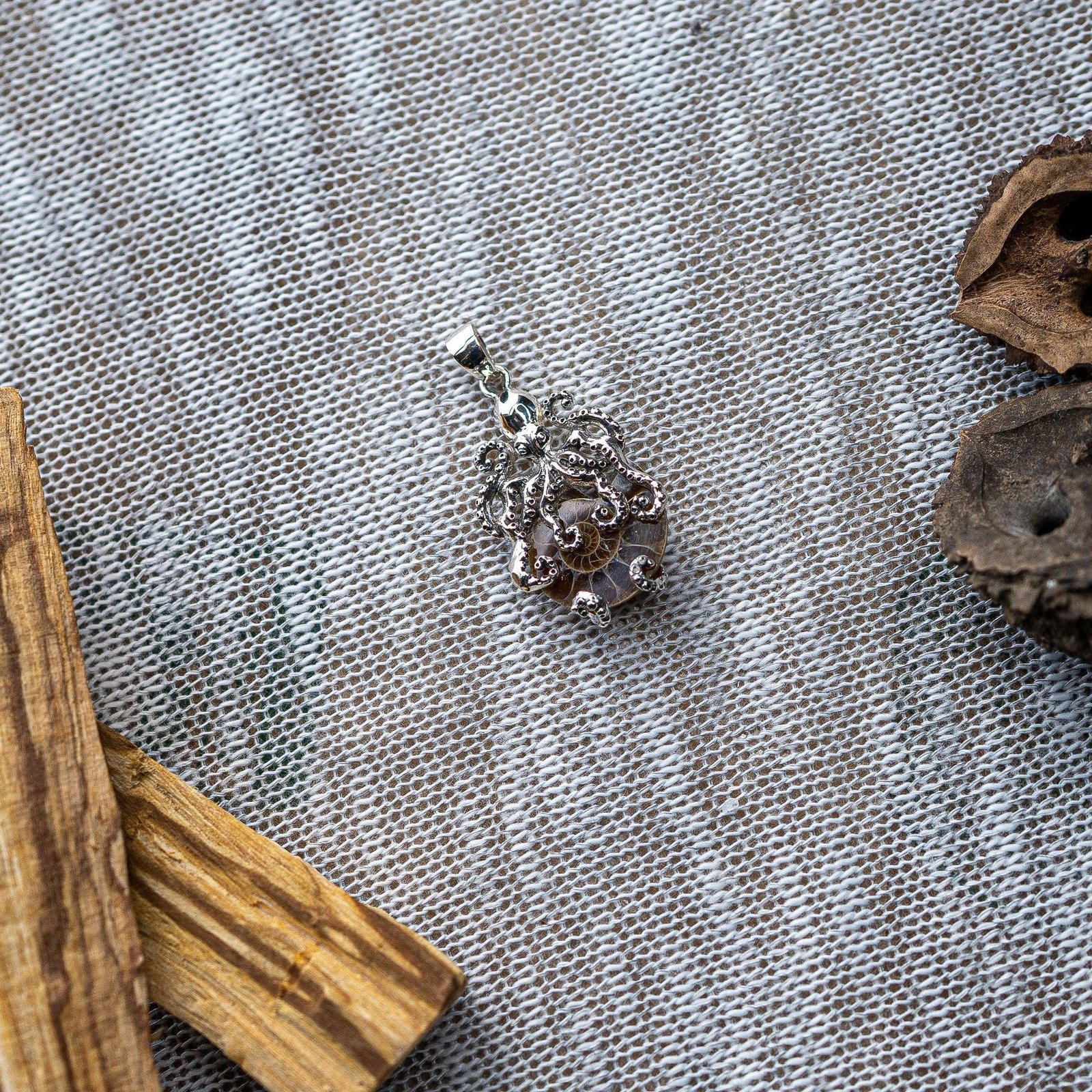 Small Ammonite Kraken Pendant ~ Sterling Silver ~ Silver Chain Included