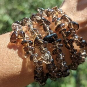 Smoky Quartz Tumbled Chip Stone Bracelet