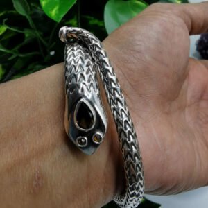 Snake design bracelet made in 925 silver with garnet stone used as eye | gifts for her | gifts for girlfriend | gifts for mom