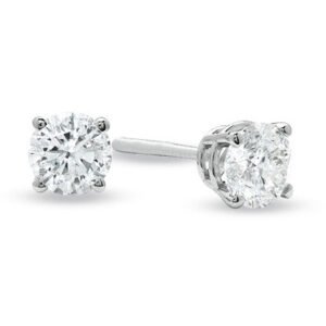 SOLITAIRE EARRINGS 1/3 CT ROUND DIAMOND 14K WHITE GOLD