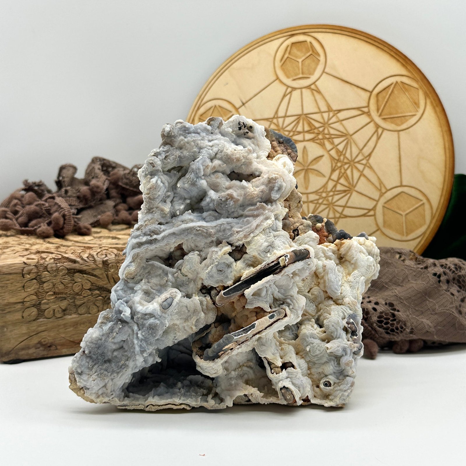 Sparkling Velvet Agate Chalcedony Gemstone Specimen Weird And Cool Display With Caves