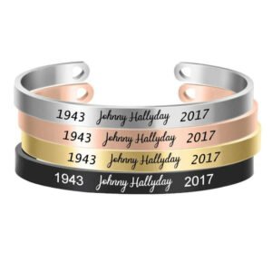 Stainless Steel Bangle 6mm Customizable Memorial Inspired by Johnny Hallyday — Silver | KIMLUD