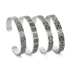Stainless Steel Cuff Bangle Triquetra Celtic Knots — Silver | KIMLUD