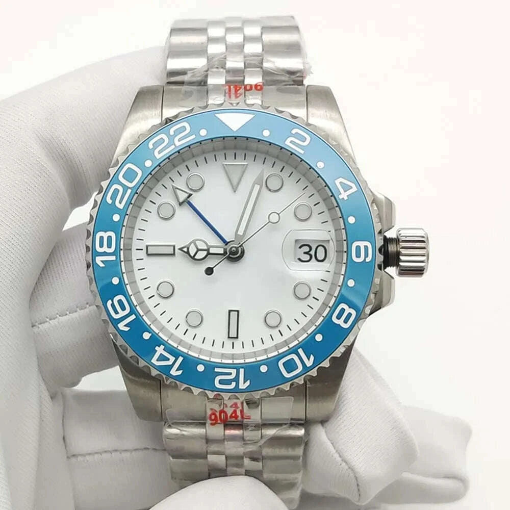 Stainless Steel GMT Watch Automatic Movement Sapphire Glass 20mm Bracelet 5Bar Water Resistant — White | KIMLUD