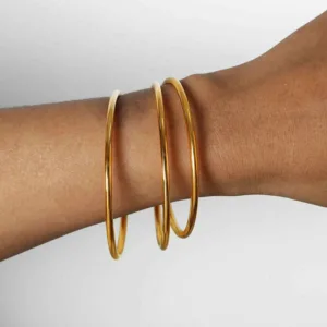Stainless Steel Minimalist Bangle Bracelet Circular Open-Edge Design — Silver | KIMLUD