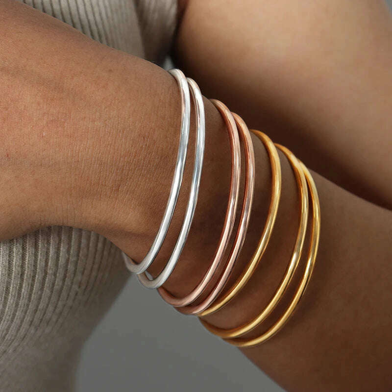 Stainless Steel Minimalist Bracelet Round — Gold | KIMLUD