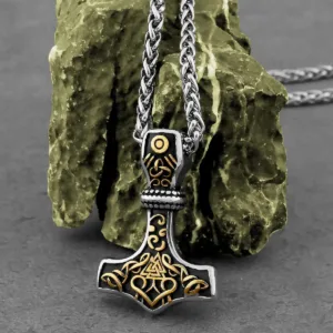 Stainless Steel Necklace Viking Thor's Hammer Pendant — Gunmetal Silver | KIMLUD