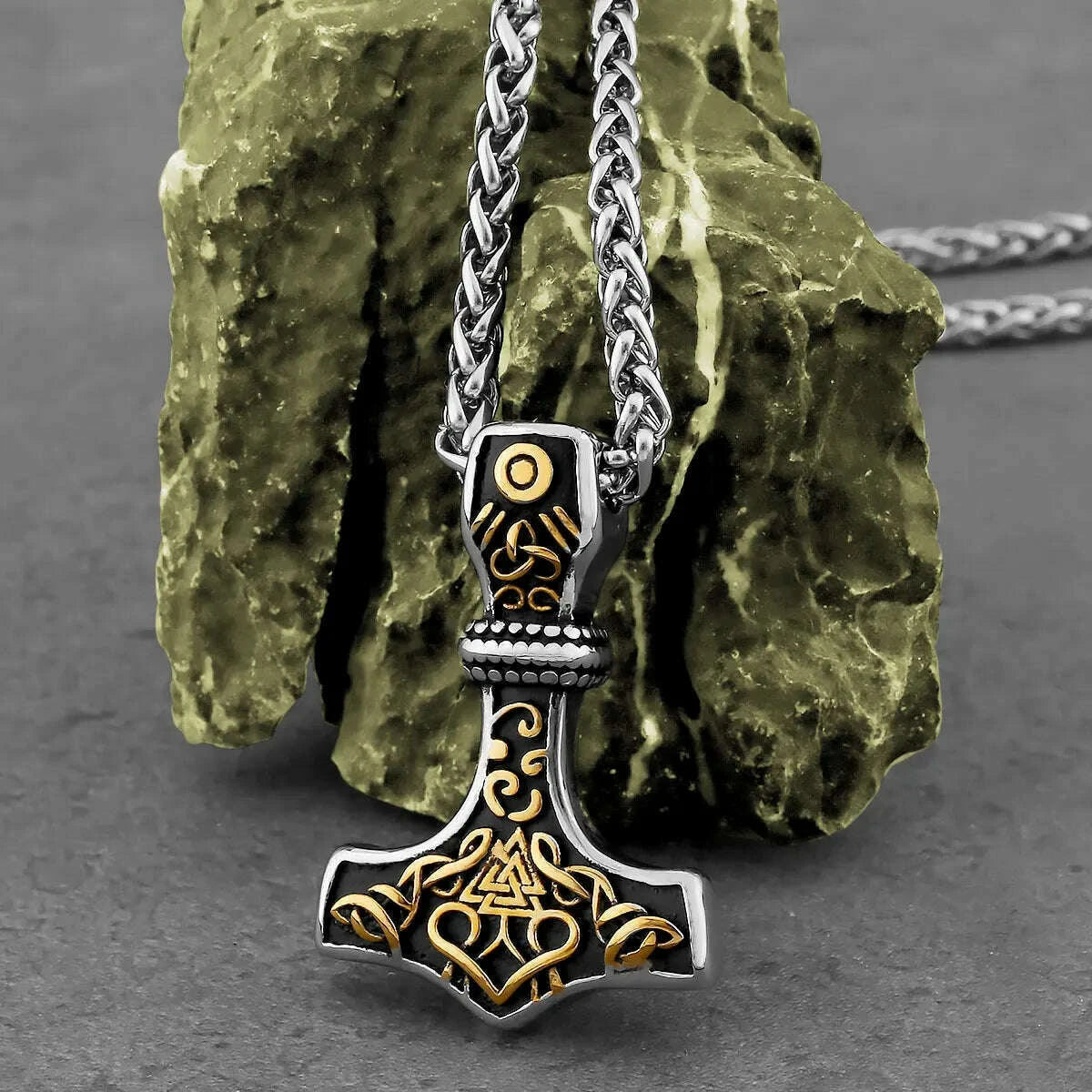 Stainless Steel Necklace Viking Thor’s Hammer Pendant — Gunmetal Silver | KIMLUD