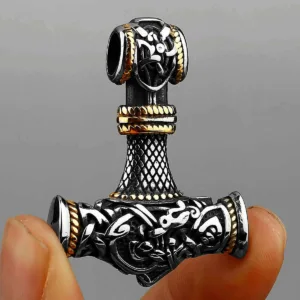 Stainless Steel Pendant Necklace Viking Thor Hammer — Jet-Black | KIMLUD