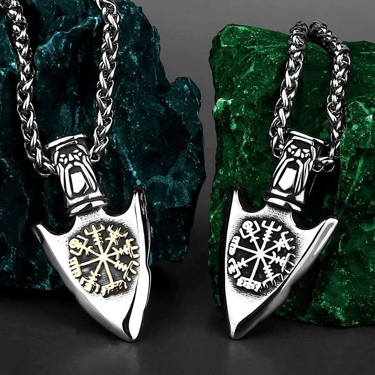 Stainless Steel Pendant Necklace Viking Valknut Odin Sword Vegvisir Rune — Silver | KIMLUD