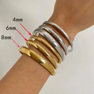 Stainless Steel PVD Plated Bracelet Set Three Piece Stackable Bangles — Gold | KIMLUD