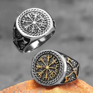 Stainless Steel Ring Viking Ax Retro Totem — Silver | KIMLUD