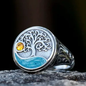 Stainless Steel Ring Viking Yggdrasil Celtic Knot — Silver | KIMLUD