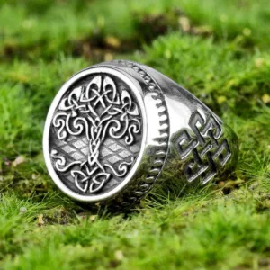 Stainless Steel Rings Viking Tree Of Life — Silver | KIMLUD