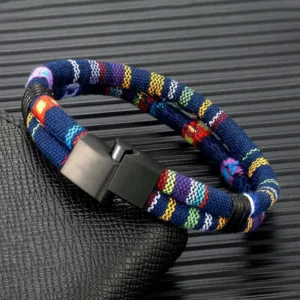 Stainless Steel Rope Bracelet Double-Layer — Black | KIMLUD