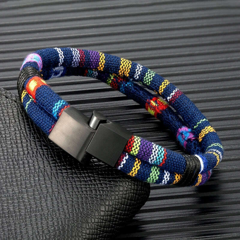 Stainless Steel Rope Bracelet Double-Layer — Black | KIMLUD