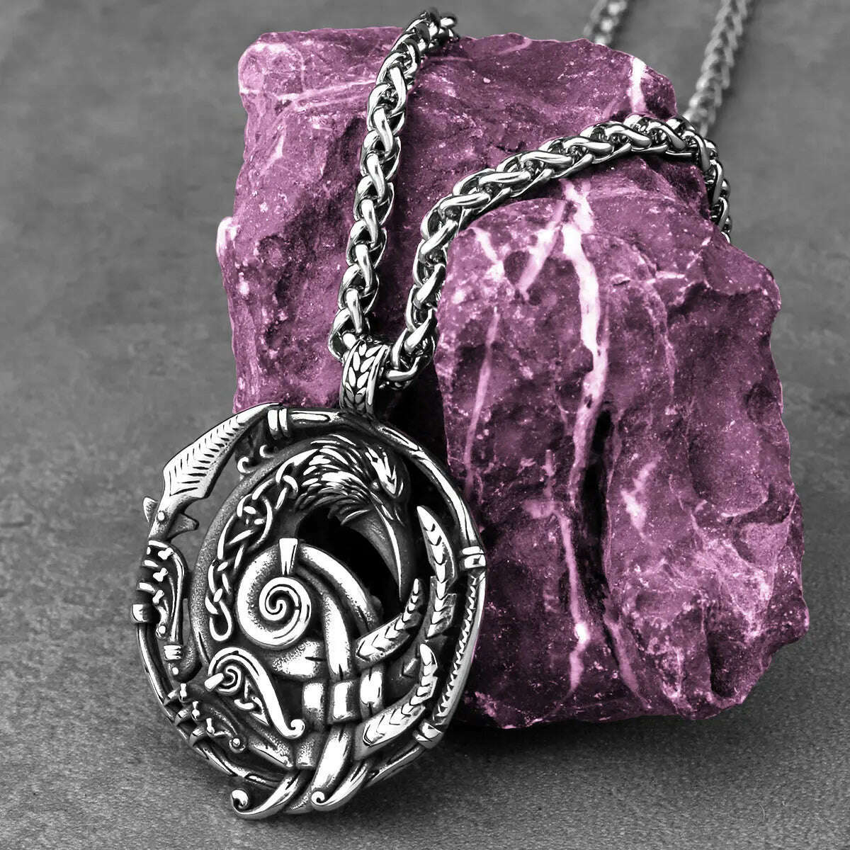Stainless Steel Viking Crow Arrow Vintage Pendant Necklace For Men — Silver | KIMLUD