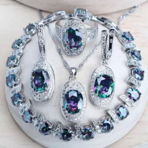 Sterling Silver 925 Bridal Jewelry Set Rainbow CZ — Silver | KIMLUD