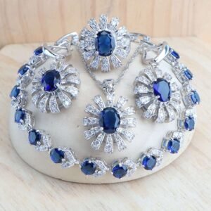 Sterling Silver 925 Jewelry Set Zirconia Stones Bridal — Blue | KIMLUD