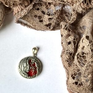 Sterling Silver Dragon with Red Abalone Shell Red Pendant