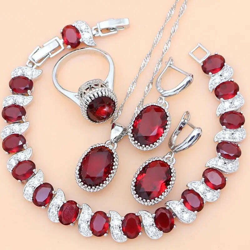 Sterling Silver Jewelry Set Birthstone — Ruby Red | KIMLUD