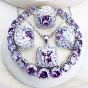 Sterling Silver Jewelry Set Bridal — Purple | KIMLUD