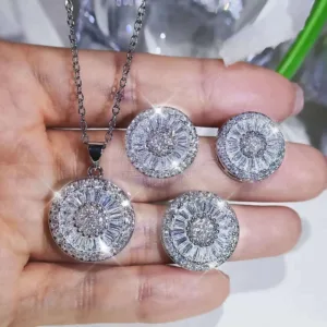 Sterling Silver Jewelry Set Tri-Piece Necklace Earrings Ring — Silver | KIMLUD