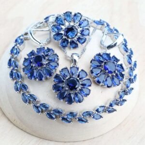 Sterling Silver Jewelry Set With Blue Zircon — Blue Zircon | KIMLUD
