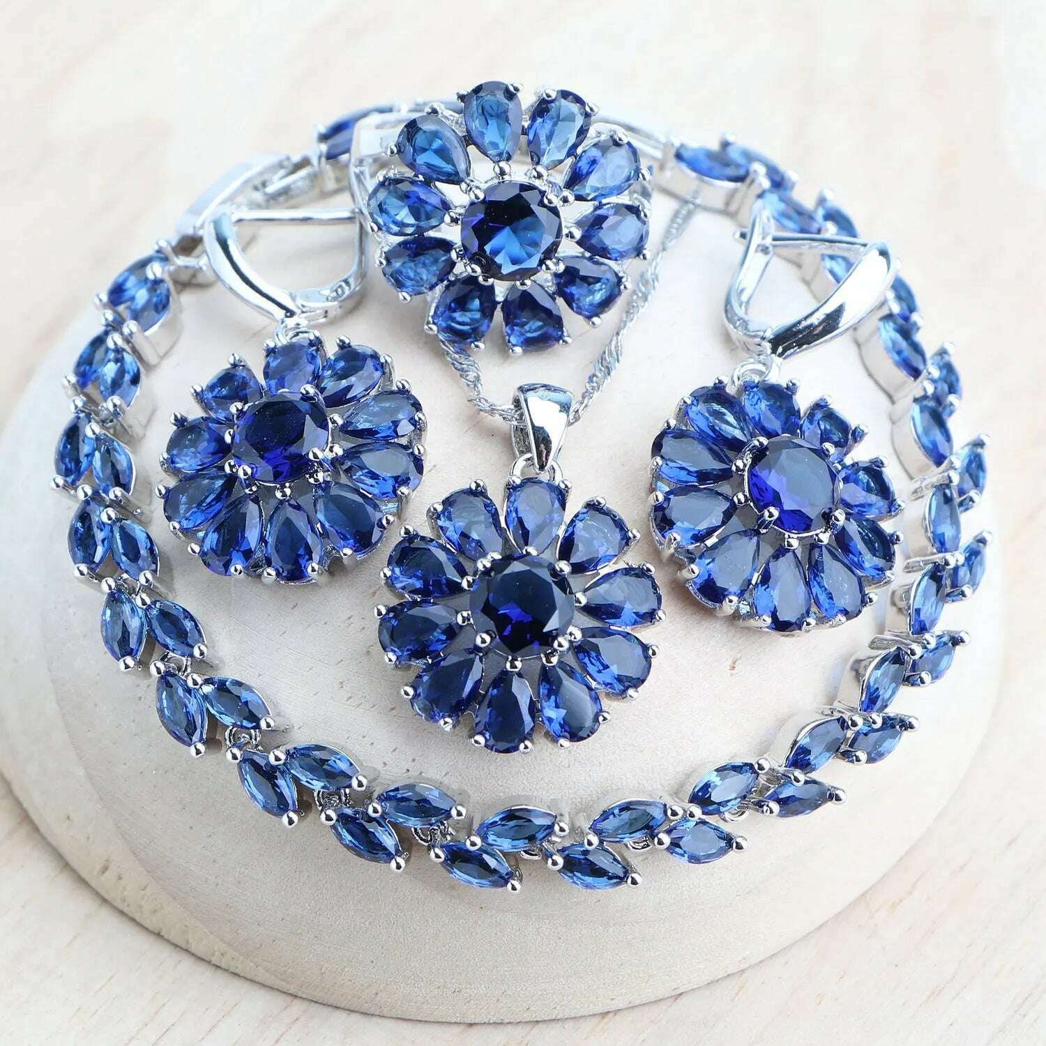 Sterling Silver Jewelry Set With Blue Zircon — Blue Zircon | Kimlud