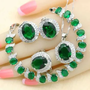Sterling Silver Jewelry Set With Emerald Green Zirconia — Green | KIMLUD