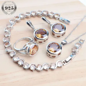 Sterling Silver Jewelry Set Zircon Stones — Champagne | KIMLUD