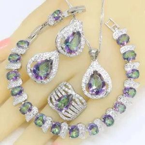 Sterling Silver Rainbow Zircon Jewelry Set — Rainbow | KIMLUD