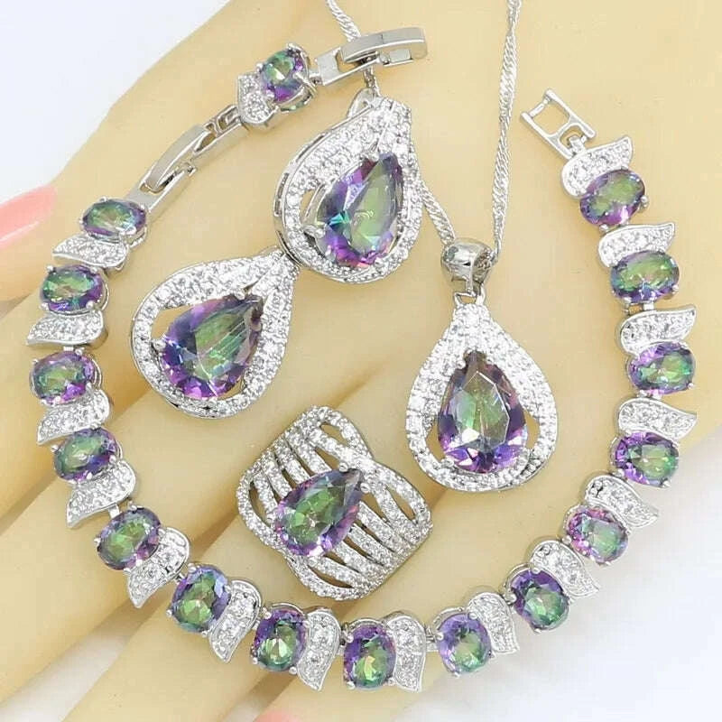 Sterling Silver Rainbow Zircon Jewelry Set — Rainbow | KIMLUD