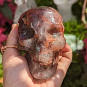 Strawberry and Fire Quartz Skull Carving, Mine Direct from Brazil