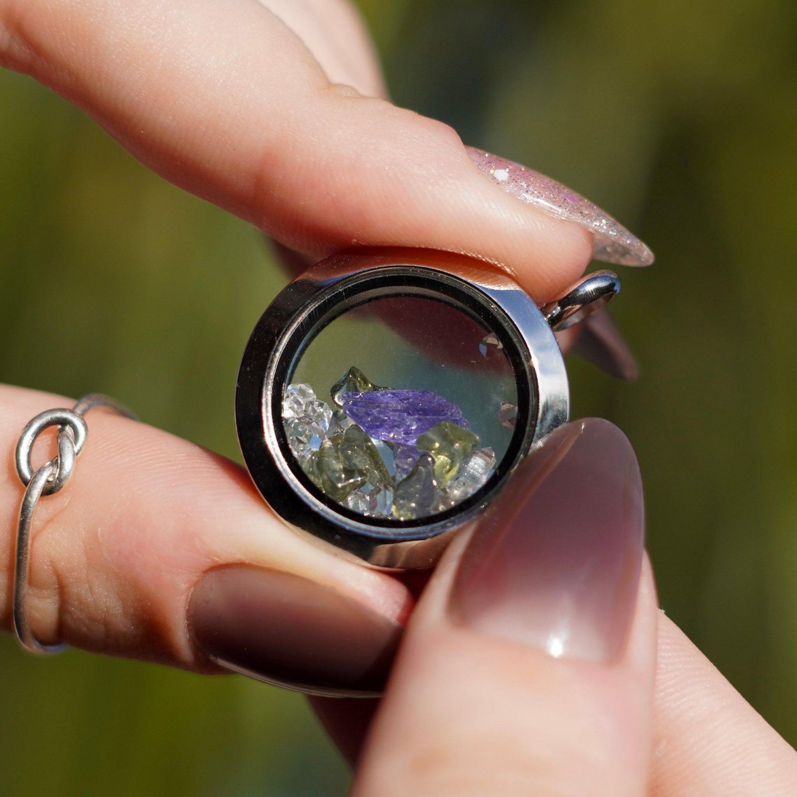Tanzanite, Herkimer and Moldavite Gemstone Locket Tanzanite, Herkimer and Moldavite Gemstone Locket