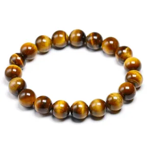 Tiger Eye Bead Bracelet Natural Stone — Golden Brown | KIMLUD