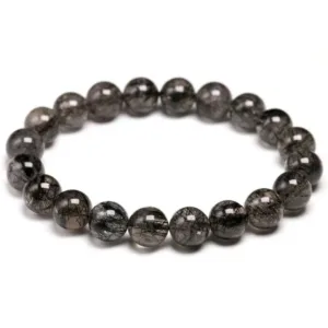 Tourmalinated Quartz Bracelet Natural 7A Beaded Unisex Everyday Luxe Accessory — Black | KIMLUD