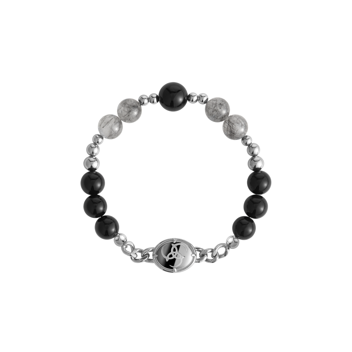 Triple Serpent Ring Black Onyx Chain Bracelet