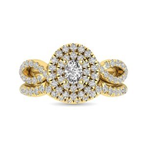 Twist Shank Double Halo Bridal Ring in 14KT Gold - Available in Multiple Cuts