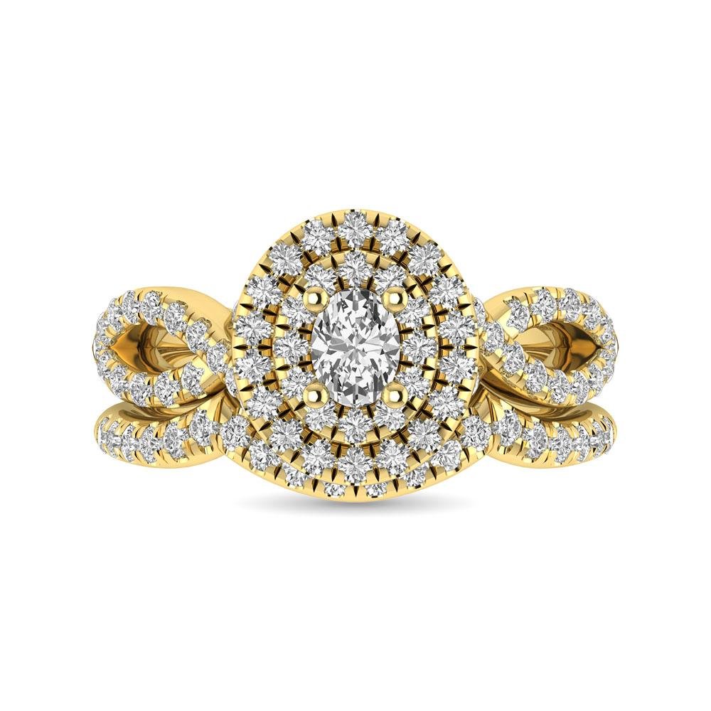 Twist Shank Double Halo Bridal Ring in 14KT Gold – Available in Multiple Cuts