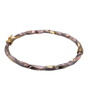 Twisted 3-Tone Gold Bangle in White, Yellow, and Rose Gold
