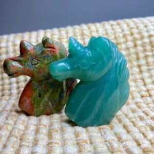 Unicorn Carving Gemstone Set - Green Aventurine and Unakite Crystals for Heart Healing