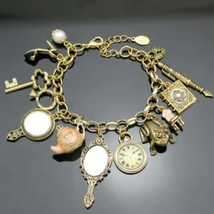Vintage Gold-Plated Crystal Link Chain Bracelet — Vintage Gold & Silver | KIMLUD