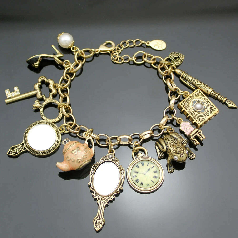 Vintage Gold-Plated Crystal Link Chain Bracelet — Vintage Gold & Silver | KIMLUD Vintage Gold-Plated Crystal Link Chain Bracelet — Vintage Gold & Silver | KIMLUD