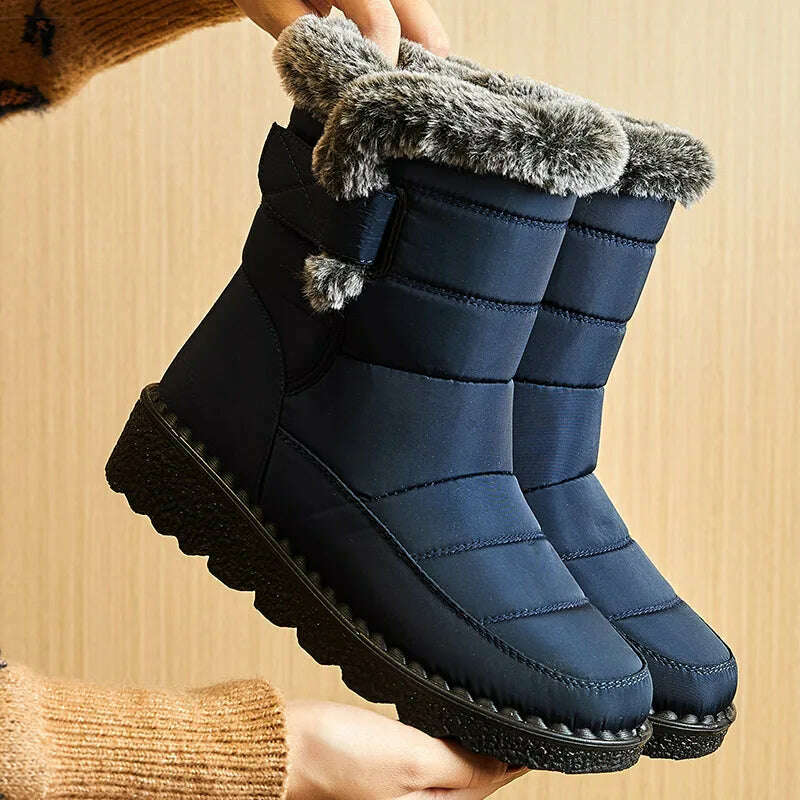 Waterproof Snow Boots With Fur Cuff — Navy | KIMLUD Waterproof Snow Boots With Fur Cuff — Navy | KIMLUD