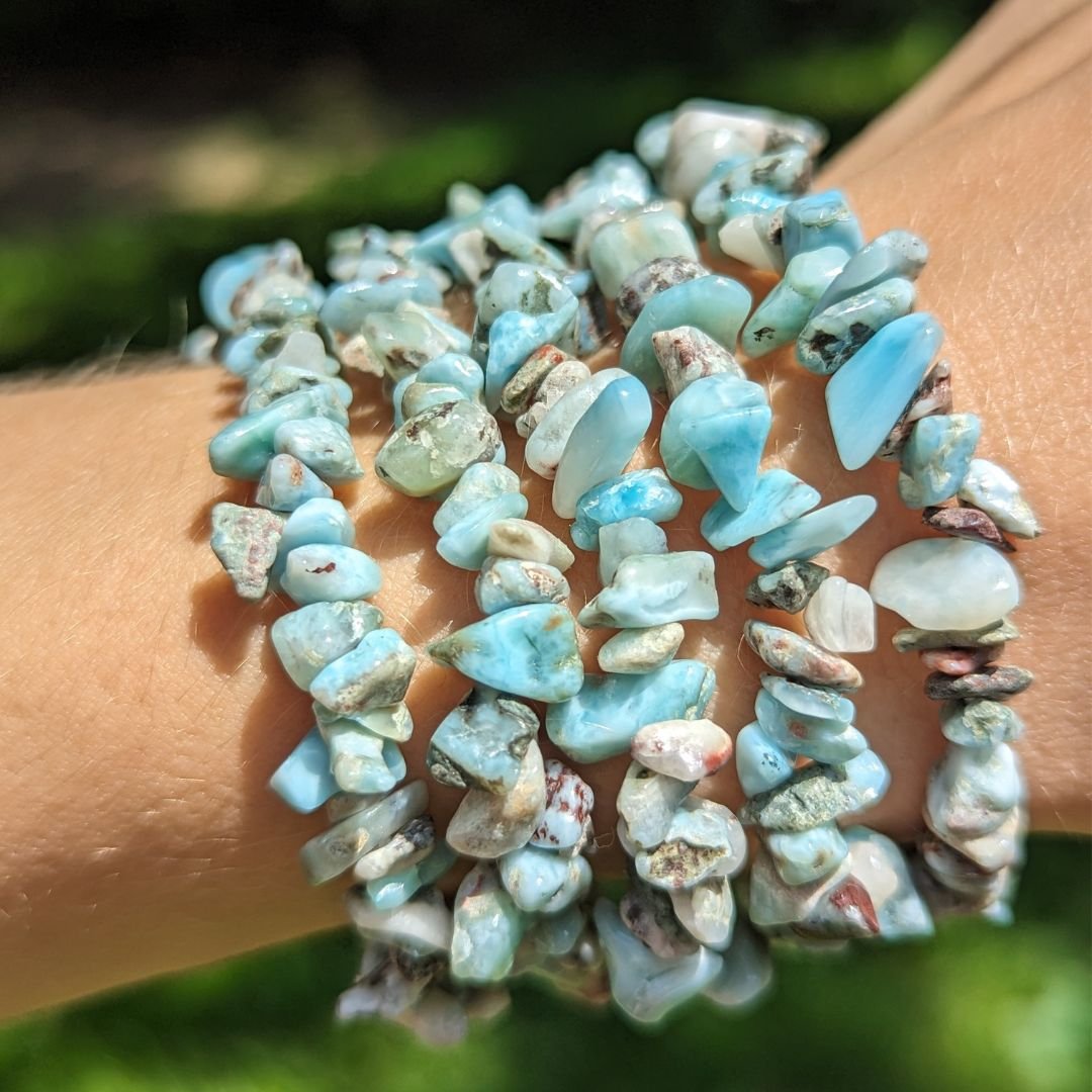 Watery Blue Larimar Chip Bracelet for Crystal Clear Communications