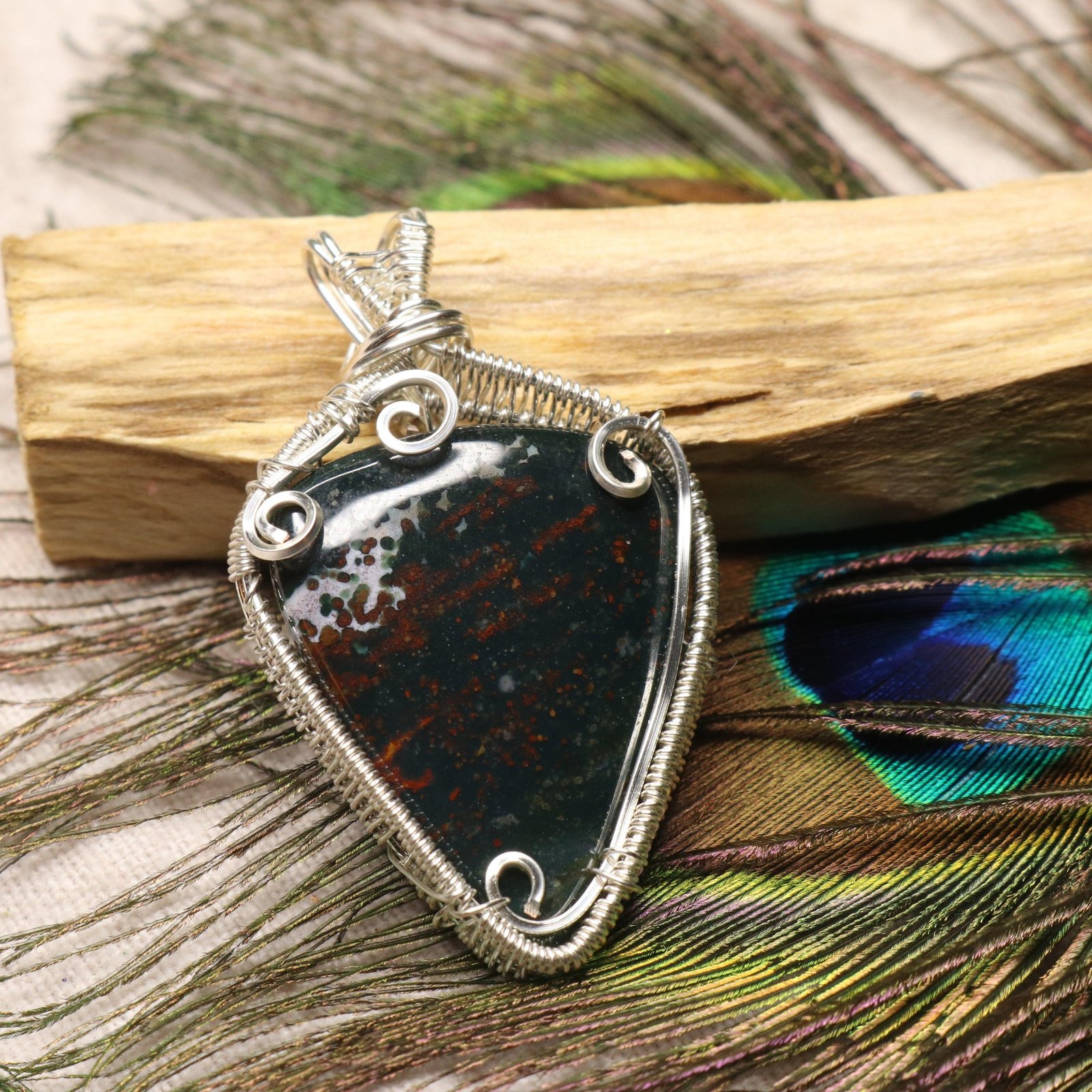 Wire Wrapped Bloodstone Pendant